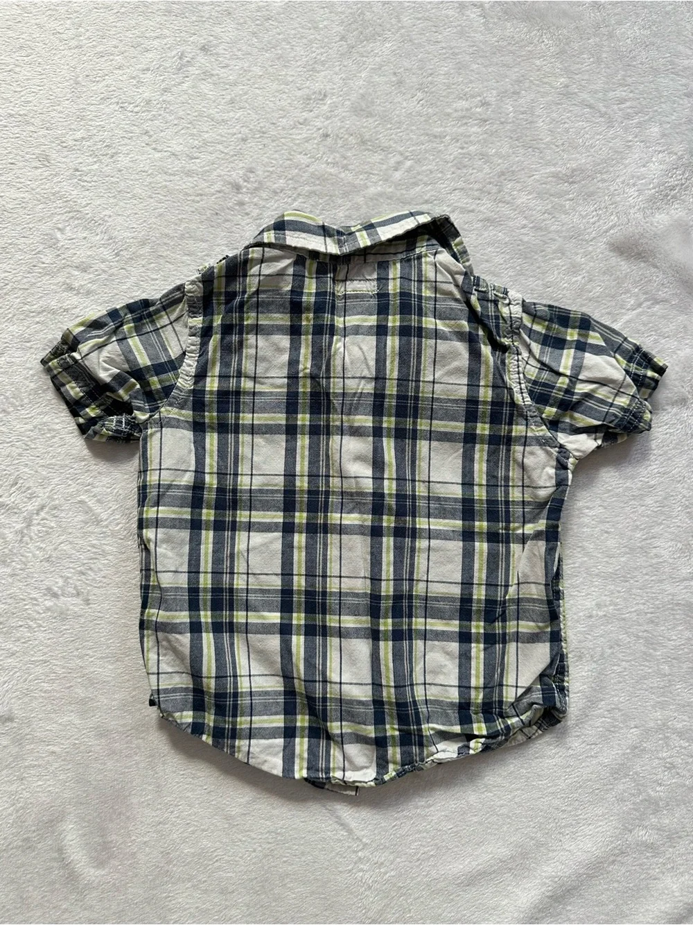 Baby Gap Plaid Short Sleeve Button Up Shirt White Blue Boys Size 18-24 Months